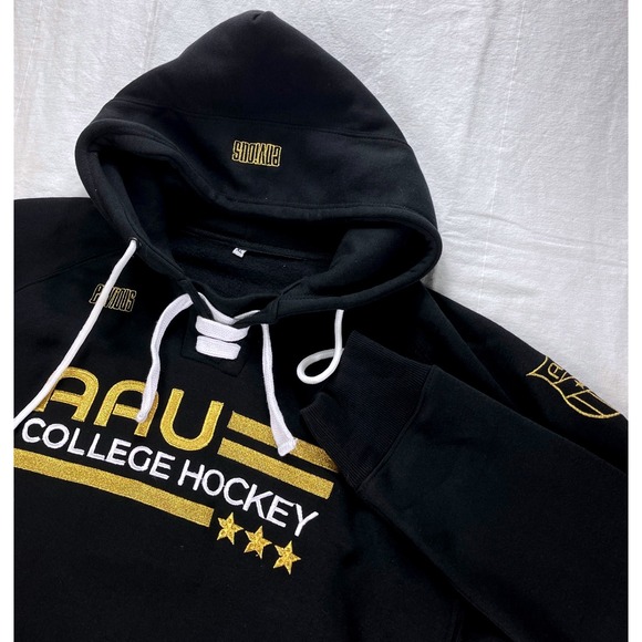 Other - AAU College Hockey Hoodie Sweatshirt Mens XL Black Gold Lace Up Cavous